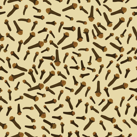 Illustrated different cloves buds seamless pattern; several cloves buds scattered continuous patternのイラスト素材