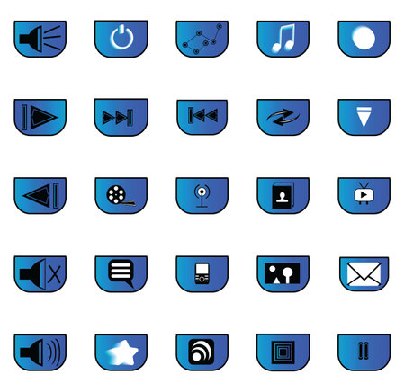 25 different media icons that can be used as buttons in websites with media content; icons eith effect; cool websites iconsのイラスト素材