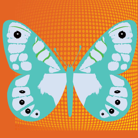 beautiful butterfly on halftone background; spotted background with a butterfly; vector illustrationのイラスト素材