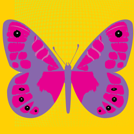 purple butterfly on a background of halftone dots. vector illustrationのイラスト素材
