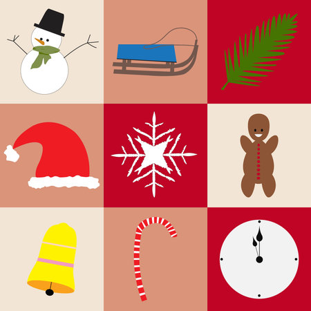 Christmas icon vector image; nine icons related to Christmas time; Set of Christmas icons in flat style. Vector illustration for your designのイラスト素材
