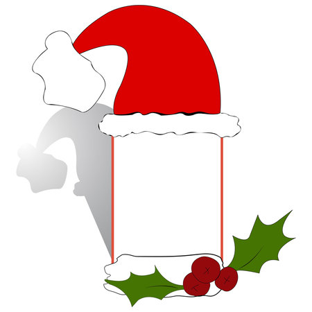 Santa Claus wish list banner; Christmas card with Santa hat and holly berry. Vector illustrationのイラスト素材
