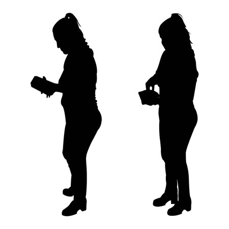 woman silhouettes while she is using her walletのイラスト素材