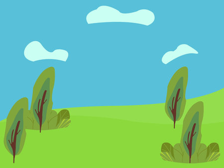 Abstract landscape design with trees bushes and cloudsのイラスト素材