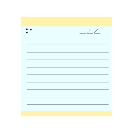 Notebook page with yellow decoration circles lines and space for date; Notebook paper lined note book isolated line page lines white background writing blank textureのイラスト素材