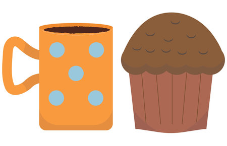 Cup of coffe and a cookie illustration; menu for breakfastのイラスト素材