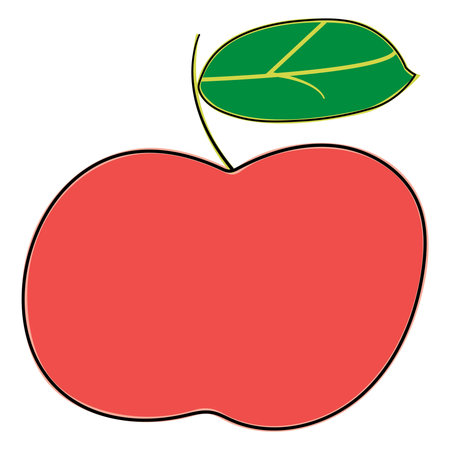 red apple with leaf doodle illustration; outlined fruit iconのイラスト素材