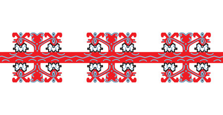 Flower embroidery line with ethnic motif;  pattern border that can decorate textile, bandana, kitchen wareのイラスト素材