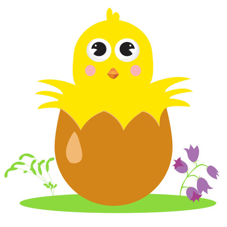 Cute little chick hatched from an egg; Character for Easter cards, stickers, booksのイラスト素材
