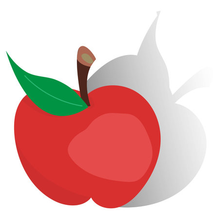 Isolated red apple with shadow; fresh sweet juicy fruit flat color object; vegan food; cartoon product full of vitamins, isolated on white backgroundのイラスト素材