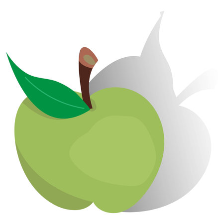 Isolated green apple with shadow; fresh sweet juicy fruit flat color object; vegan food; cartoon product full of vitamins, isolated on white backgroundのイラスト素材