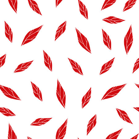 Red leaves botanical seamless pattern. Hand drawn botanical elements on white backgroundのイラスト素材