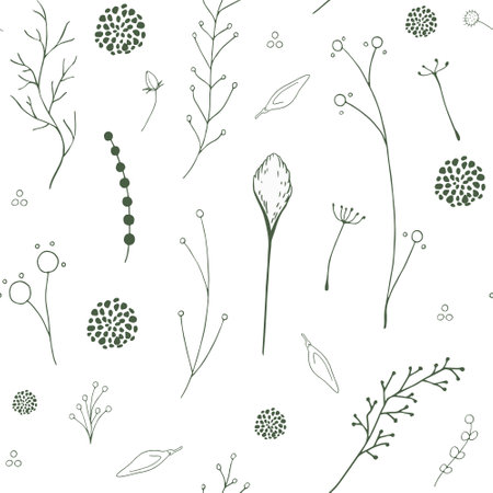 Botanical pale green branches seamless patternのイラスト素材
