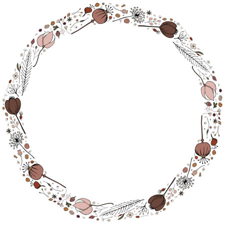 Floral wreath of dried flowers isolated on white backgroundのイラスト素材