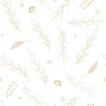 Botanical beige branches seamless pattern. Hand drawn vector minimalistic elegant pattern. Floral elements background. For cards, invitations, save the date cardsのイラスト素材
