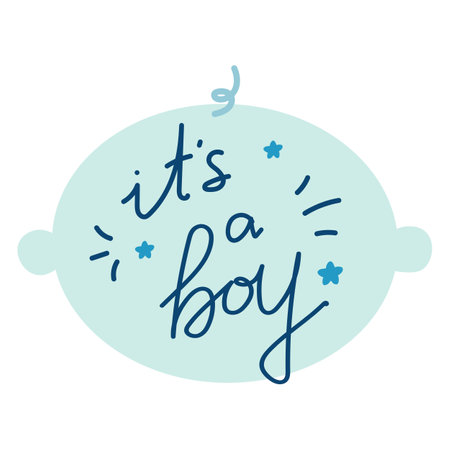 It is a boy lettering. Hand drawn text in baby face silhouette. Vector art for pregnant and baby shower partyのイラスト素材
