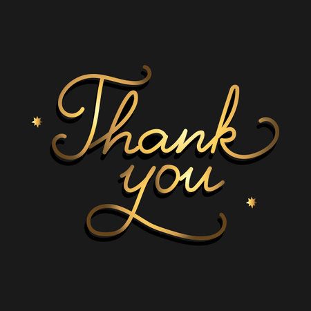 Hand drawn lettering. thank you. Gold phrase on black background. vector artのイラスト素材