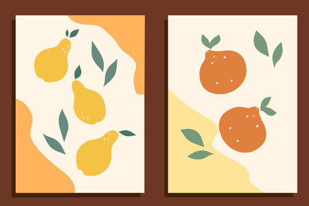 Hand drawn pears and oranges on textured background. vector artのイラスト素材