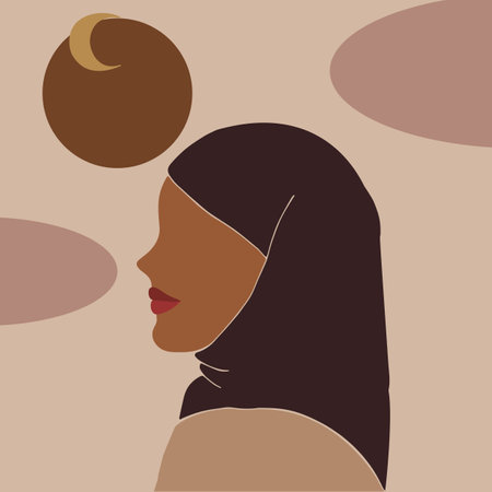 Abstract faceless woman in hijab. Muslim girl. female art. Modern minimal style. hand drawn vector illustrationのイラスト素材