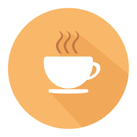Cup of coffee flat icon. Hot coffee. Cup in a yellow circle background with shadow. suitable for logo. simple flat design. vector artのイラスト素材