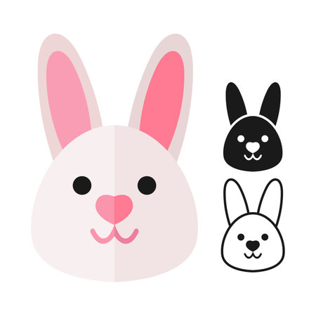 Rabbit head simple icons. Set of colored and monochrome icons. Animals. simple flat design. vector artのイラスト素材