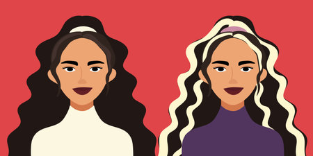 Smiling woman in two different looks. flat style. femalesのイラスト素材