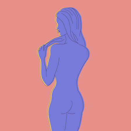 Abstract female silhouette lit by the light on pink background. Abstract women beauty. female body and femininity. vector artのイラスト素材