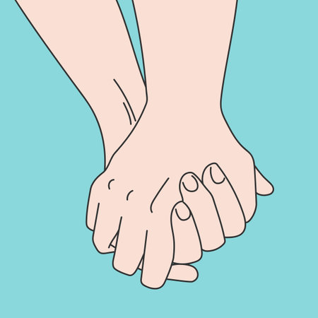 Hand drawn art of hand in hand on blue background. love and friendship. vector illustrationのイラスト素材
