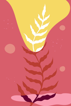 Abstract minimalist poster with various shapes and plant. For interior decoration, print and designのイラスト素材