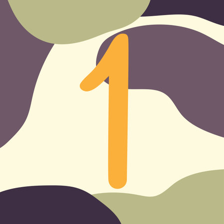 Hand drawn background with number one and abstract shapes. vector illustration