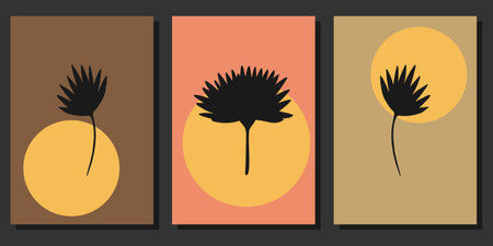 Set of creative illustrations with botanical elements and shapes. For interior decoration, print and designのイラスト素材