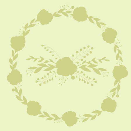 Green floral outline round frame. Botanical template with flowersのイラスト素材