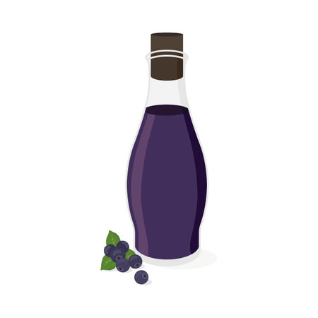 Blueberry juice in a bottle in flat style. vector illustrationのイラスト素材
