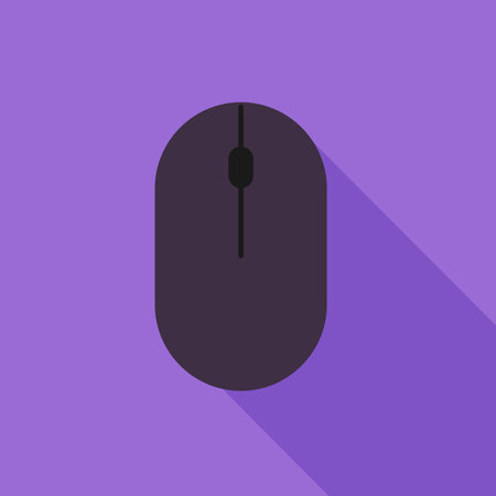 Black wireless computer mouse icon in flat style on purple background. vector illustrationのイラスト素材