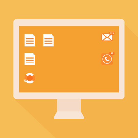 Computer icon in flat style on yellow background. vector illustrationのイラスト素材