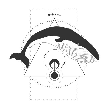 Abstract animal tattoo with a whale and geometric elements isolated on white background. vector illustrationのイラスト素材