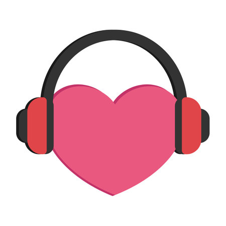 Heart in headphones. Love music flat icon. vector illustrationのイラスト素材