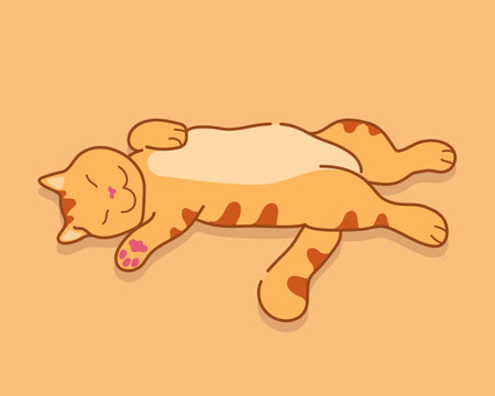 Sleeping ginger cat in a relaxed position. Cute red tabby cat sleeps in a position that reflects trust. vector illustrationのイラスト素材