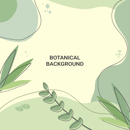 Hand drawn green botanical background with foliage, lines and shapes. vector illustrationのイラスト素材