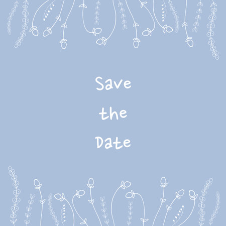Simple minimalistic Save the date template with hand drawn doodle botanical elements. vector illustrationのイラスト素材