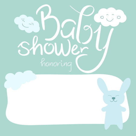 baby shower invitation card. Honoring mommy to be. Cute little bunny and cloudsのイラスト素材