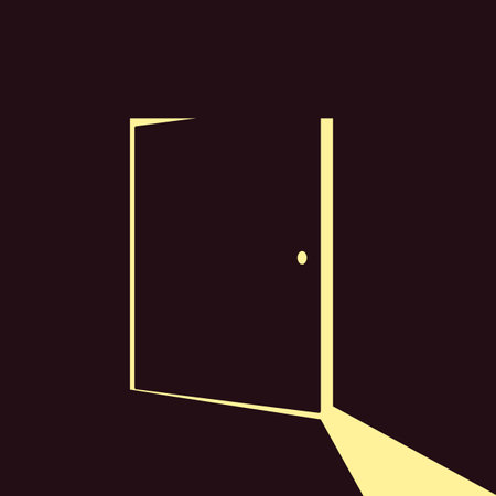 Half open door with a light from it. Vector illustrationのイラスト素材