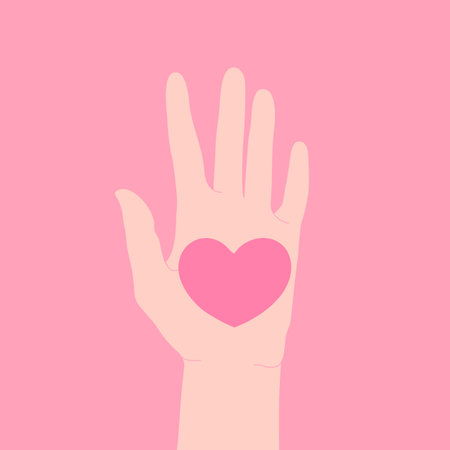 Heart on an open palm. Hand drawn hand is holding heart. Vector illustrationのイラスト素材