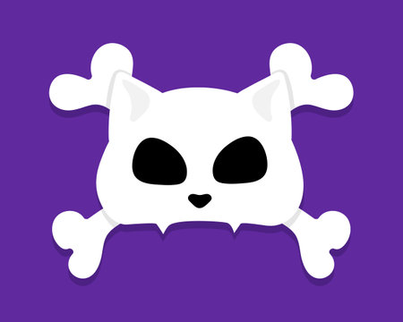 Cat skull with crossbones on purple background. Cat Jolly Roger. Vector illustrationのイラスト素材