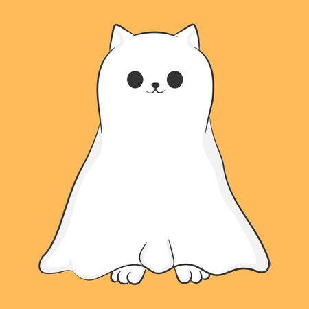 Hand drawn ghost cat. Cat in a ghost sheet. Halloween holiday theme. Vector illustrationのイラスト素材