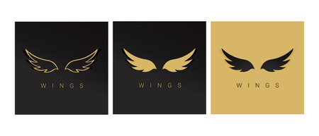 Wings logo set in different colors. Vector illustrationのイラスト素材