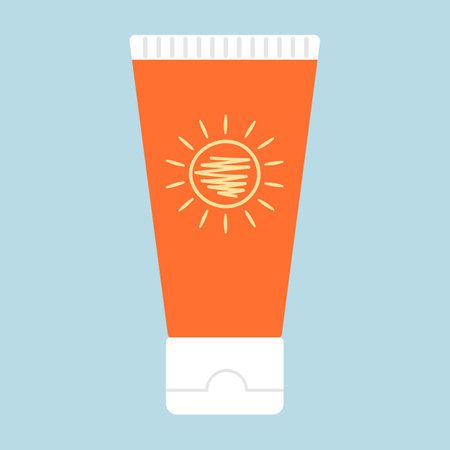 Tube with sunscreen product. SPF summer skincare product. SPF cream or lotion. Vector illustrationのイラスト素材