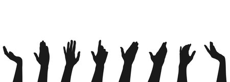 Set of different hand gestures. Silhouettes of Raised arms with open hand palm. Vector illustrationのイラスト素材