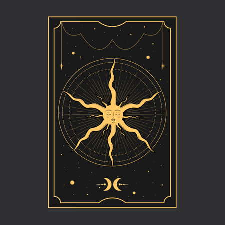 Golden Tarot card with a magical star. Tarot symbolism. Mystery, astrology, esoteric. Vector illustrationのイラスト素材