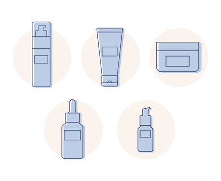 Set of cosmetic tubes icons outline. Abstract tubes for beauty and skin care with a cleansing gel, cream, lotion and serum. Vector illustrationのイラスト素材